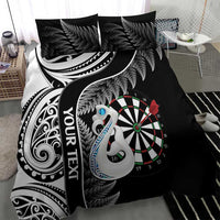 Personalised New Zealand Darts Bedding Set Aotearoa Fern Mix Paua Shell Manaia - Black