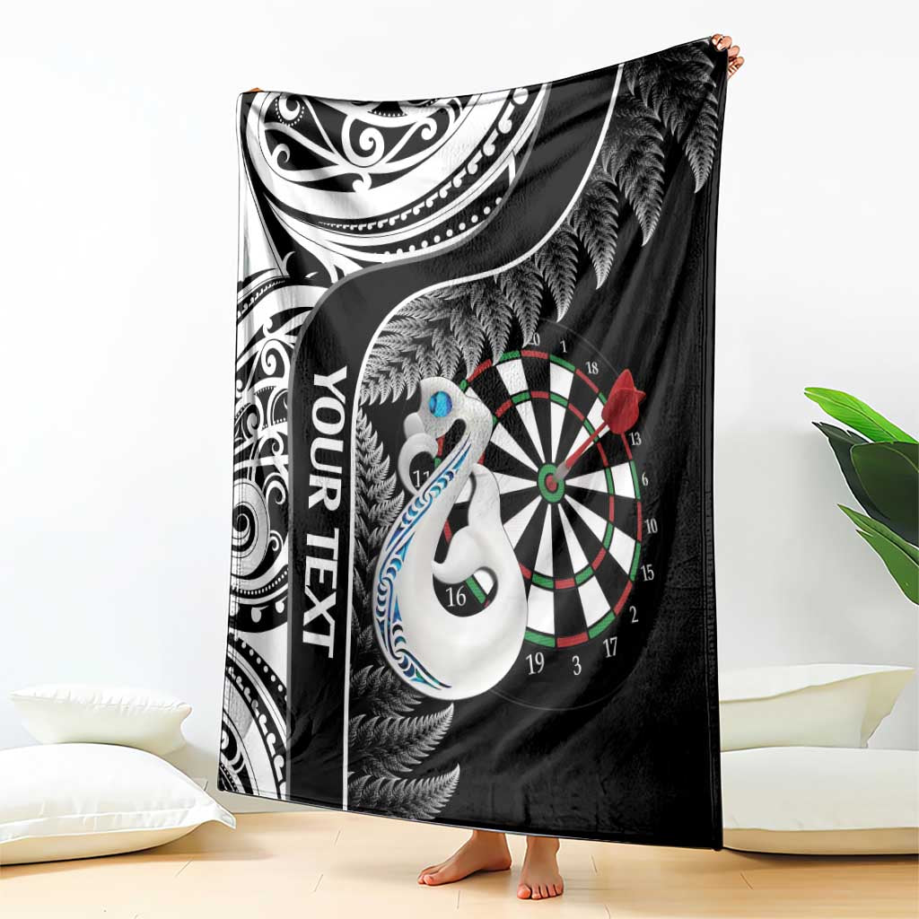 Personalised New Zealand Darts Blanket Aotearoa Fern Mix Paua Shell Manaia - Black LT14 - Polynesian Pride