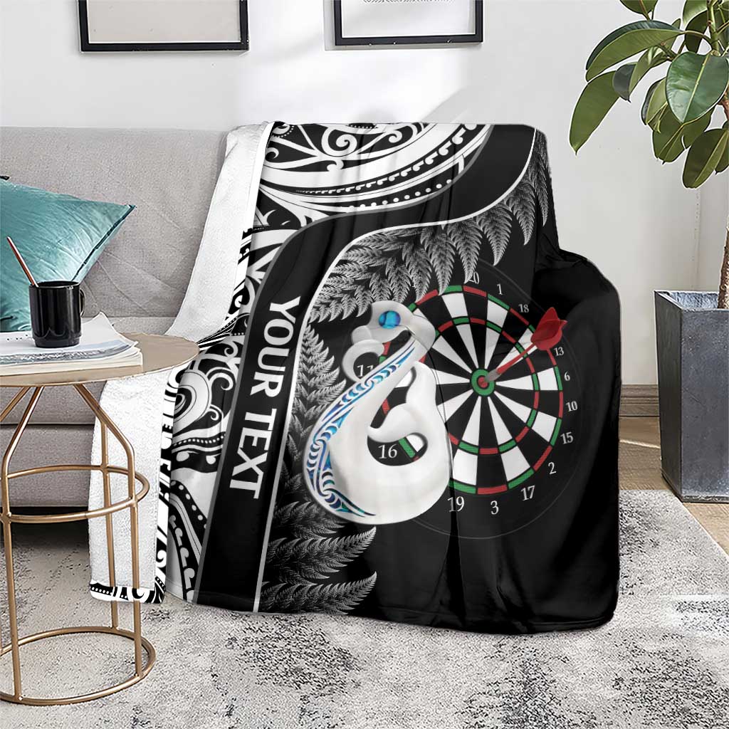 Personalised New Zealand Darts Blanket Aotearoa Fern Mix Paua Shell Manaia - Black LT14 - Polynesian Pride
