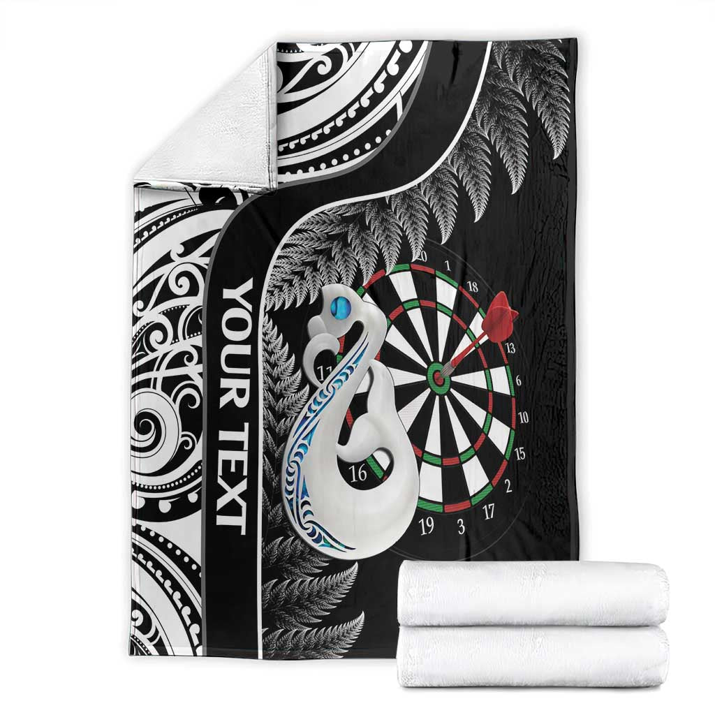 Personalised New Zealand Darts Blanket Aotearoa Fern Mix Paua Shell Manaia - Black LT14 - Polynesian Pride