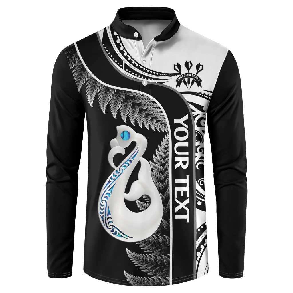 Personalised New Zealand Darts Button Sweatshirt Aotearoa Fern Mix Paua Shell Manaia - Black LT14 Black - Polynesian Pride