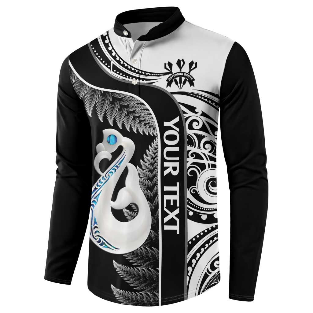 Personalised New Zealand Darts Button Sweatshirt Aotearoa Fern Mix Paua Shell Manaia - Black LT14 - Polynesian Pride