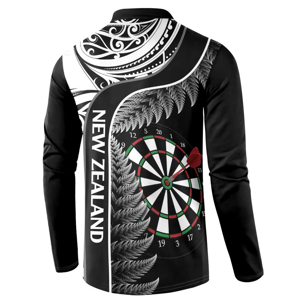 Personalised New Zealand Darts Button Sweatshirt Aotearoa Fern Mix Paua Shell Manaia - Black LT14 - Polynesian Pride