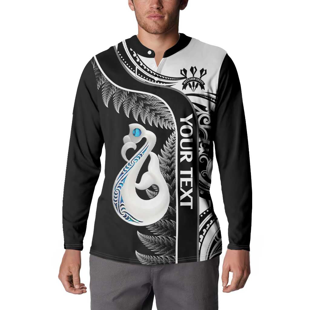 Personalised New Zealand Darts Button Sweatshirt Aotearoa Fern Mix Paua Shell Manaia - Black LT14 - Polynesian Pride
