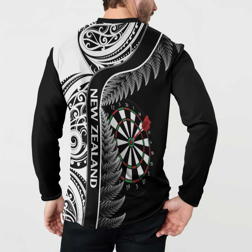 Personalised New Zealand Darts Button Sweatshirt Aotearoa Fern Mix Paua Shell Manaia - Black LT14 - Polynesian Pride