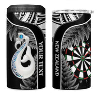 Personalised New Zealand Darts 4 in 1 Can Cooler Tumbler Aotearoa Fern Mix Paua Shell Manaia - Black