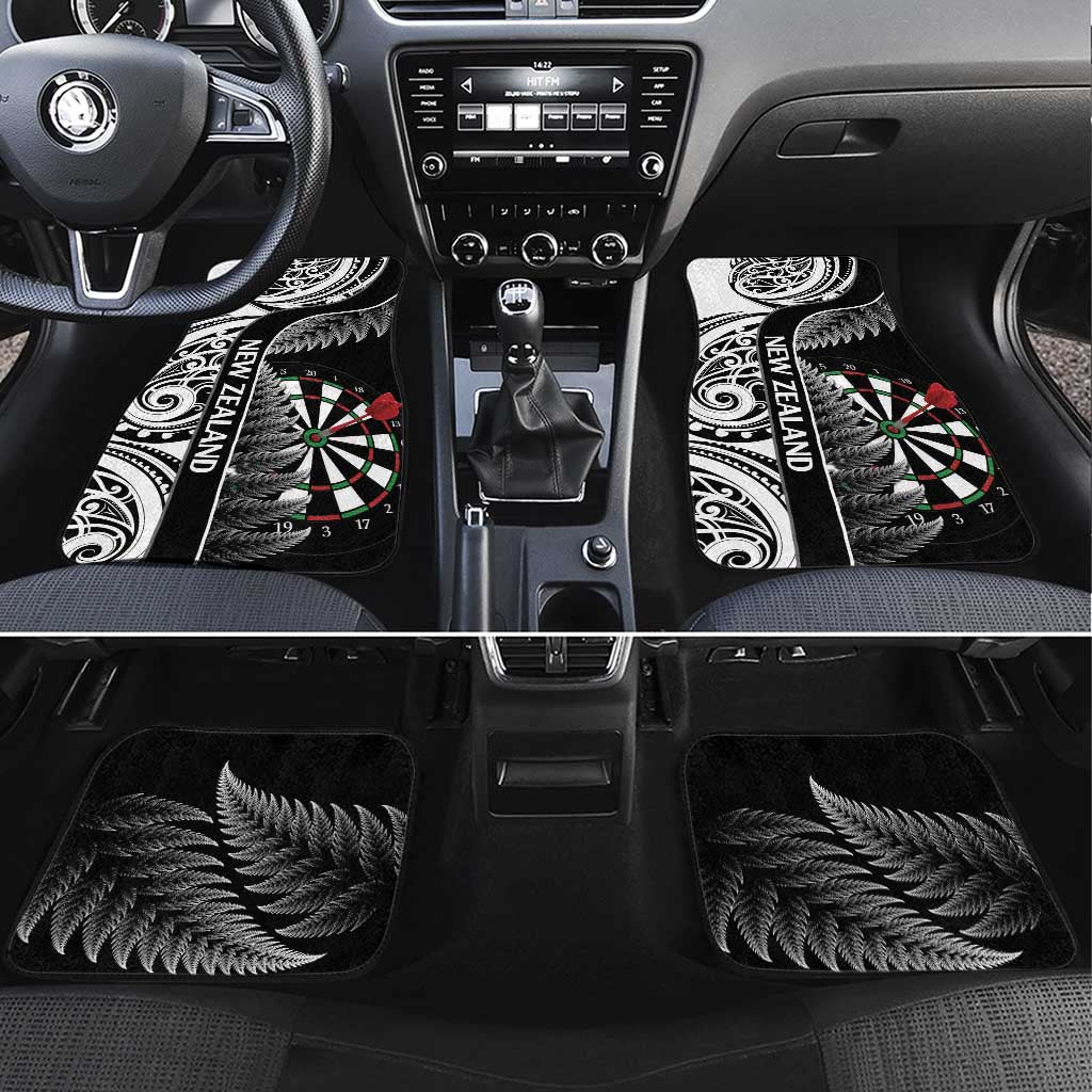 Personalised New Zealand Darts Car Mats Aotearoa Fern Mix Paua Shell Manaia - Black LT14 Set 4pcs Black - Polynesian Pride