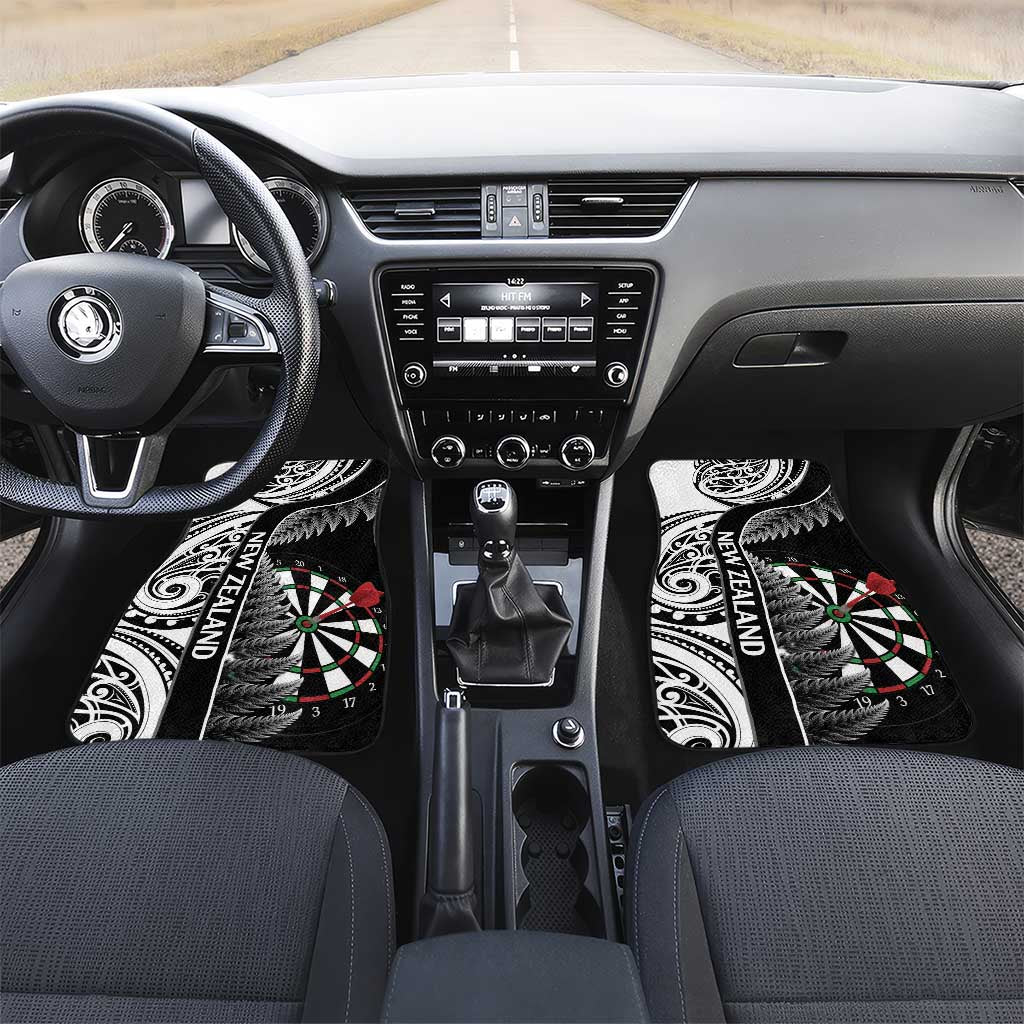 Personalised New Zealand Darts Car Mats Aotearoa Fern Mix Paua Shell Manaia - Black LT14 Set 2pcs - Front Black - Polynesian Pride