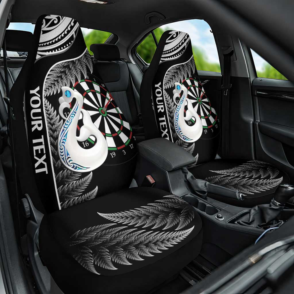 Personalised New Zealand Darts Car Seat Cover Aotearoa Fern Mix Paua Shell Manaia - Black