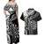 Personalised New Zealand Darts Couples Matching Off Shoulder Maxi Dress and Hawaiian Shirt Aotearoa Fern Mix Paua Shell Manaia - Black