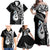 Personalised New Zealand Darts Family Matching Off Shoulder Maxi Dress and Hawaiian Shirt Aotearoa Fern Mix Paua Shell Manaia - Black