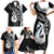 Personalised New Zealand Darts Family Matching Short Sleeve Bodycon Dress and Hawaiian Shirt Aotearoa Fern Mix Paua Shell Manaia - Black