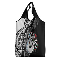 Personalised New Zealand Darts Grocery Bag Aotearoa Fern Mix Paua Shell Manaia - Black LT14 - Polynesian Pride