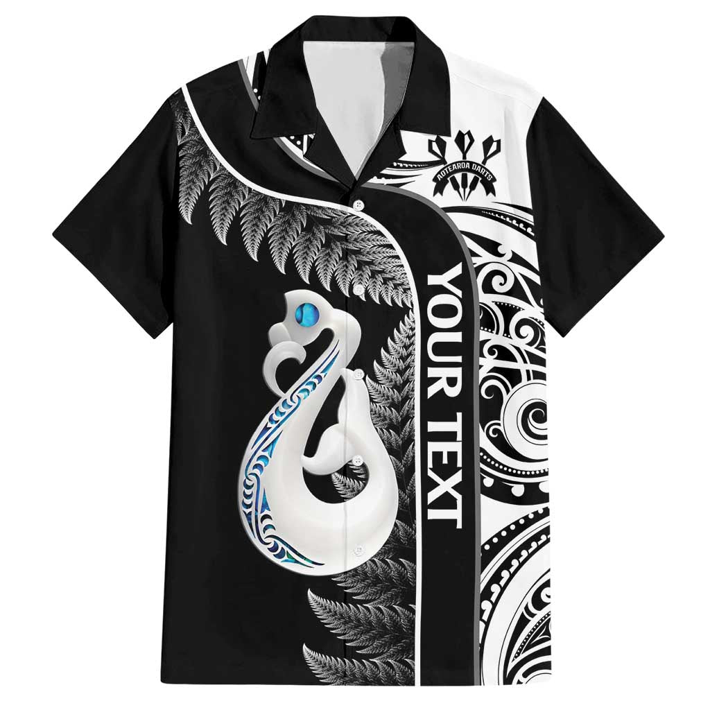 Personalised New Zealand Darts Hawaiian Shirt Aotearoa Fern Mix Paua Shell Manaia - Black LT14 Black - Polynesian Pride