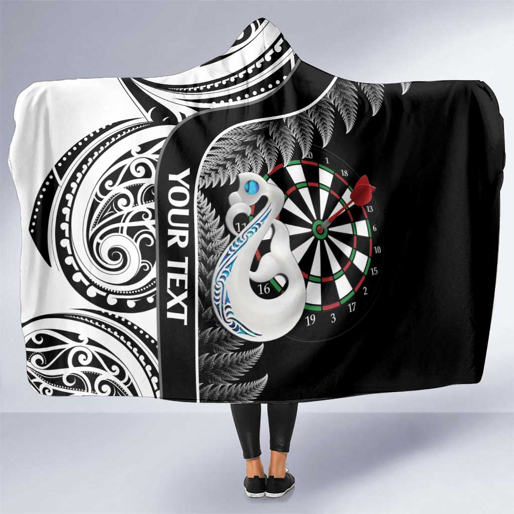 Personalised New Zealand Darts Hooded Blanket Aotearoa Fern Mix Paua Shell Manaia - Black