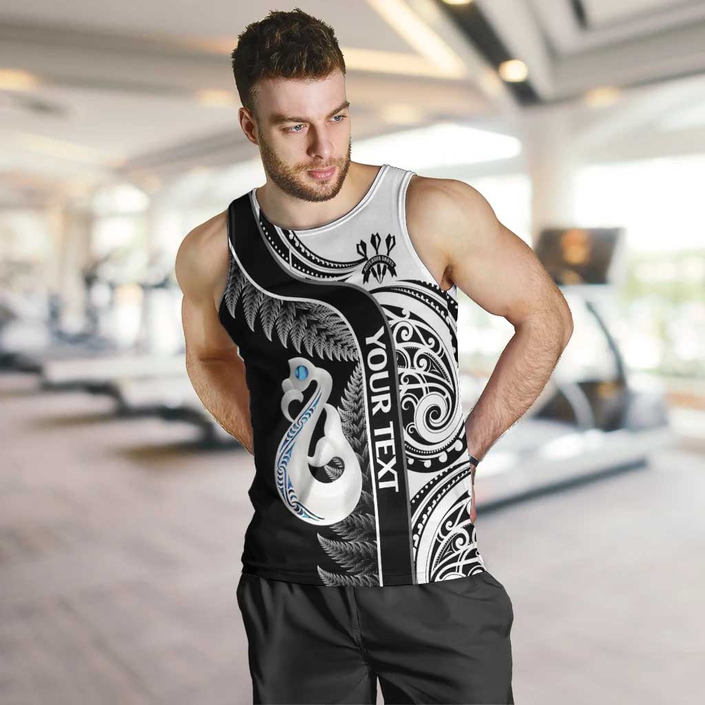 Personalised New Zealand Darts Men Tank Top Aotearoa Fern Mix Paua Shell Manaia - Black LT14 Black - Polynesian Pride