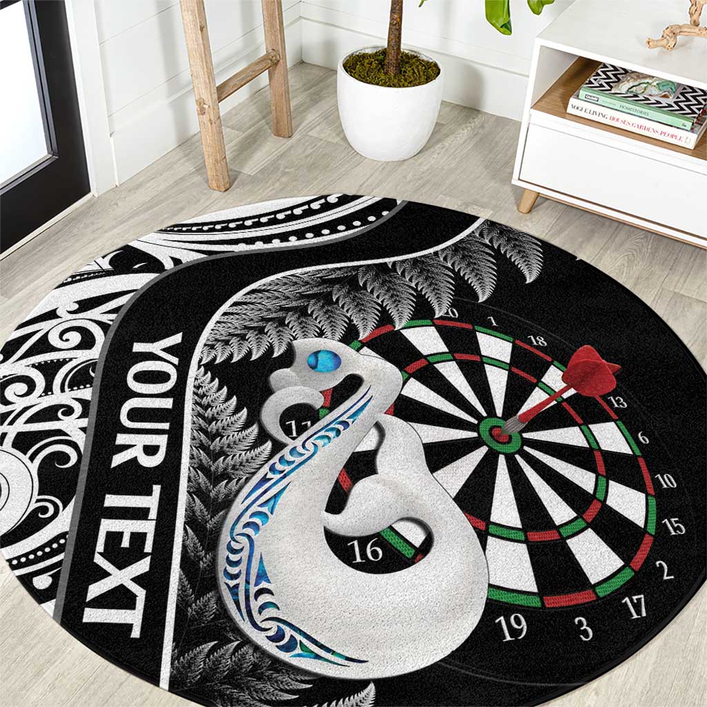 Personalised New Zealand Darts Round Carpet Aotearoa Fern Mix Paua Shell Manaia - Black