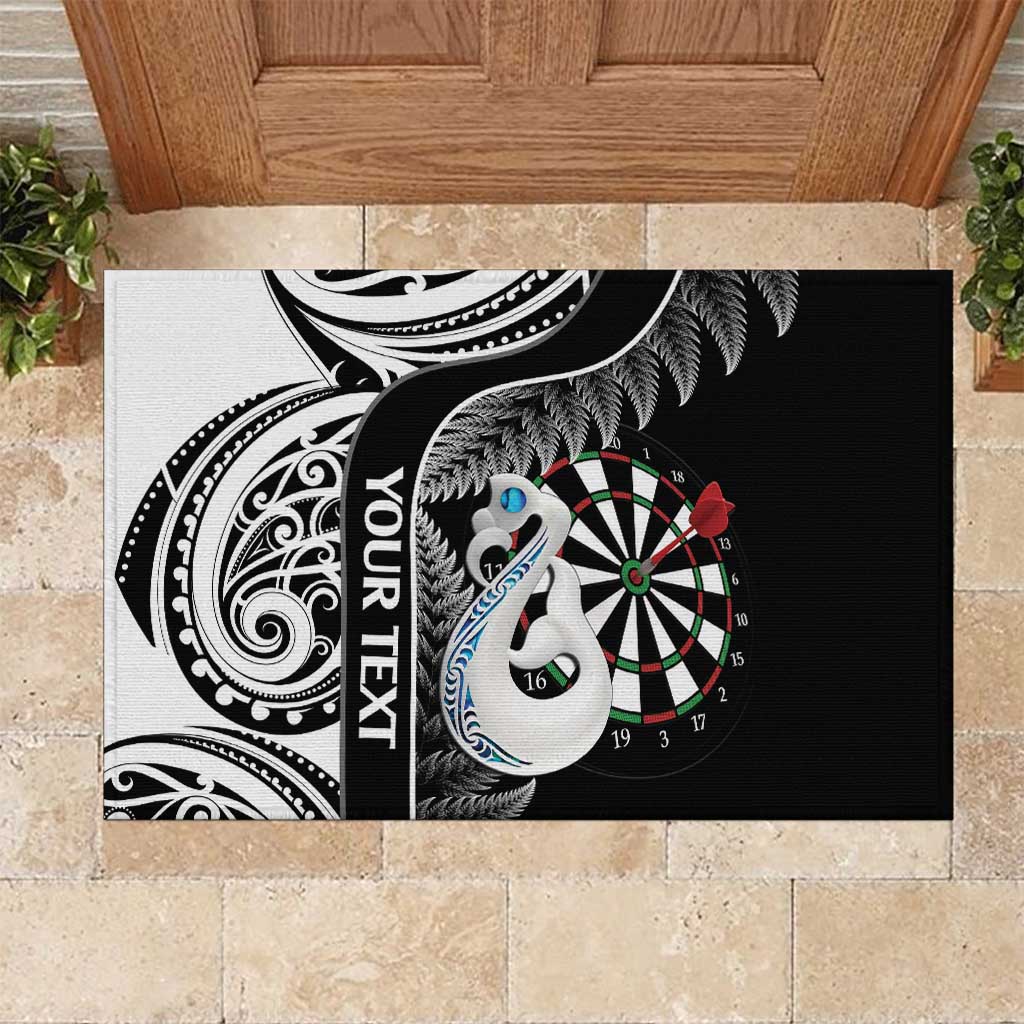 Personalised New Zealand Darts Rubber Doormat Aotearoa Fern Mix Paua Shell Manaia - Black