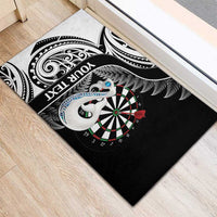 Personalised New Zealand Darts Rubber Doormat Aotearoa Fern Mix Paua Shell Manaia - Black LT14 - Polynesian Pride