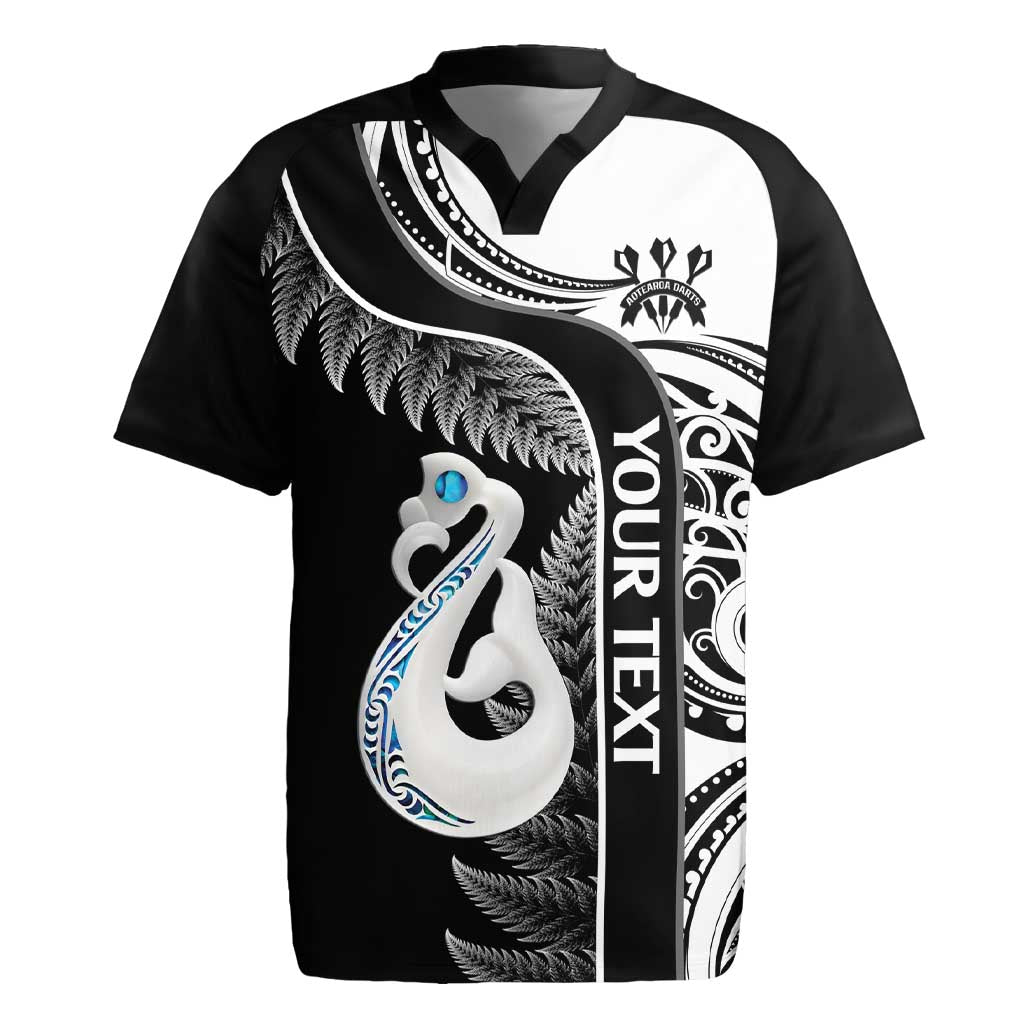 Personalised New Zealand Darts Rugby Jersey Aotearoa Fern Mix Paua Shell Manaia - Black