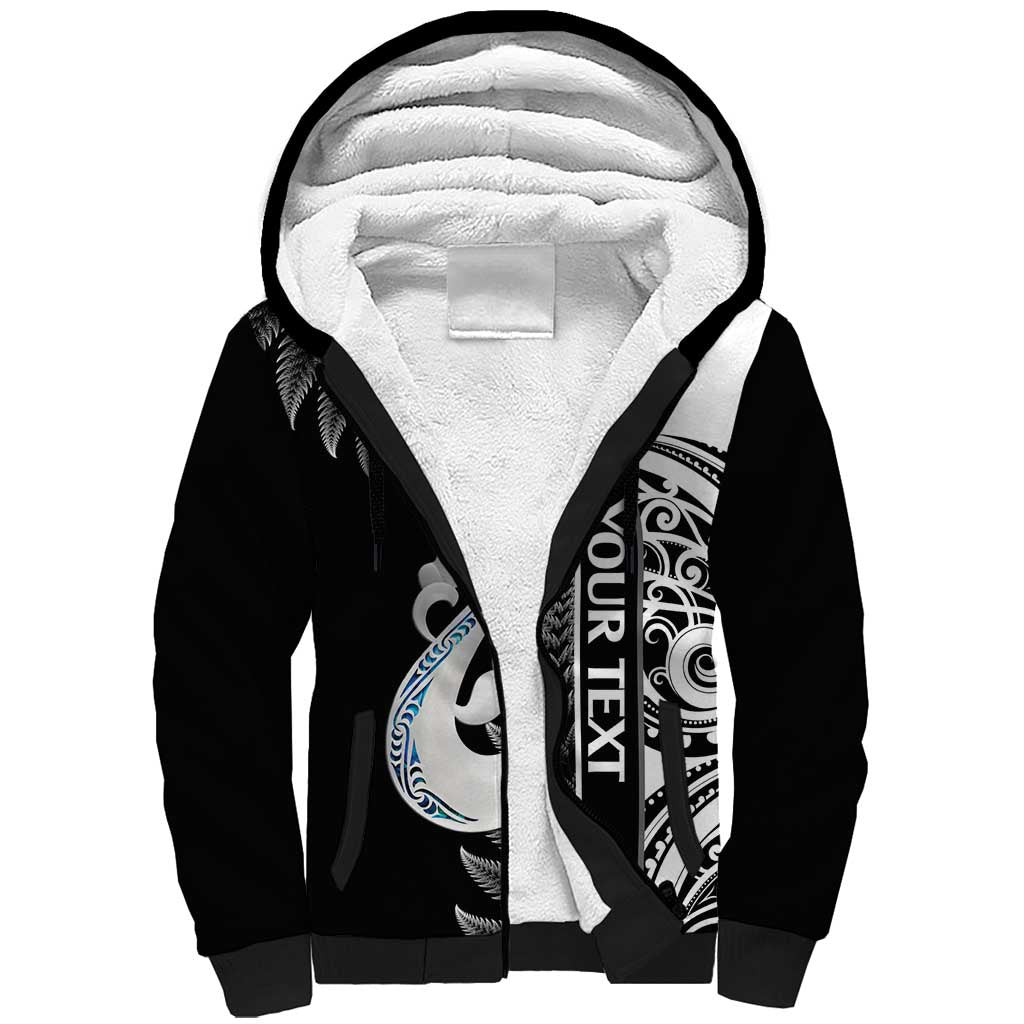 Personalised New Zealand Darts Sherpa Hoodie Aotearoa Fern Mix Paua Shell Manaia - Black