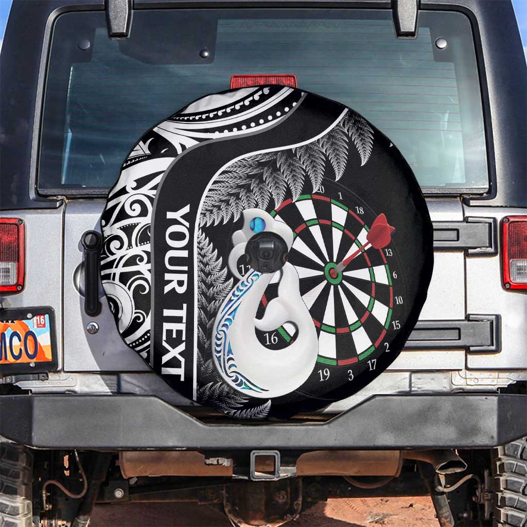 Personalised New Zealand Darts Spare Tire Cover Aotearoa Fern Mix Paua Shell Manaia - Black