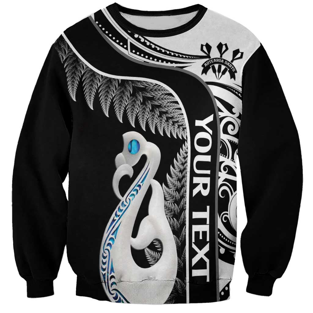 Personalised New Zealand Darts Sweatshirt Aotearoa Fern Mix Paua Shell Manaia - Black LT14 Unisex Black - Polynesian Pride