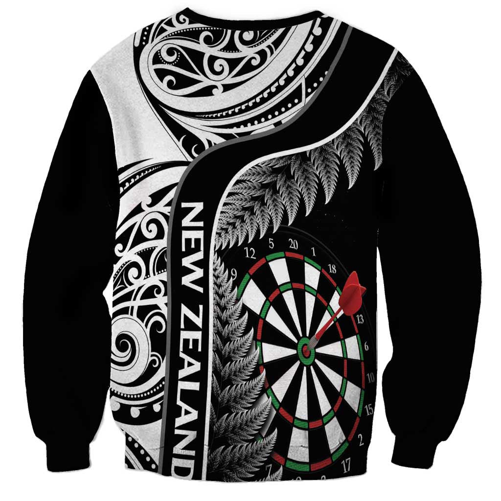 Personalised New Zealand Darts Sweatshirt Aotearoa Fern Mix Paua Shell Manaia - Black LT14 - Polynesian Pride