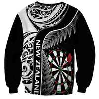 Personalised New Zealand Darts Sweatshirt Aotearoa Fern Mix Paua Shell Manaia - Black LT14 - Polynesian Pride