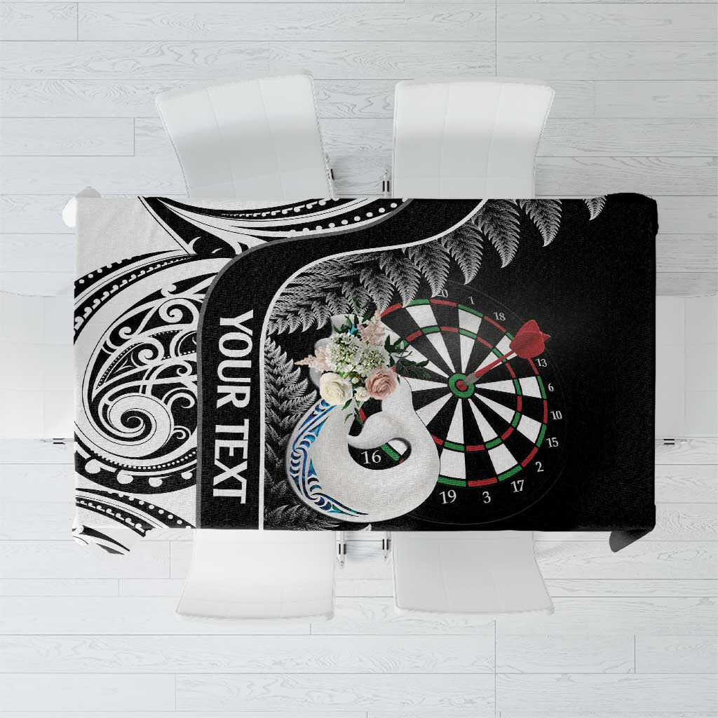 Personalised New Zealand Darts Tablecloth Aotearoa Fern Mix Paua Shell Manaia - Black