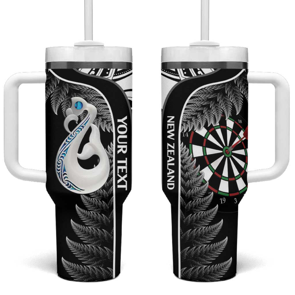 Personalised New Zealand Darts Tumbler With Handle Aotearoa Fern Mix Paua Shell Manaia - Black