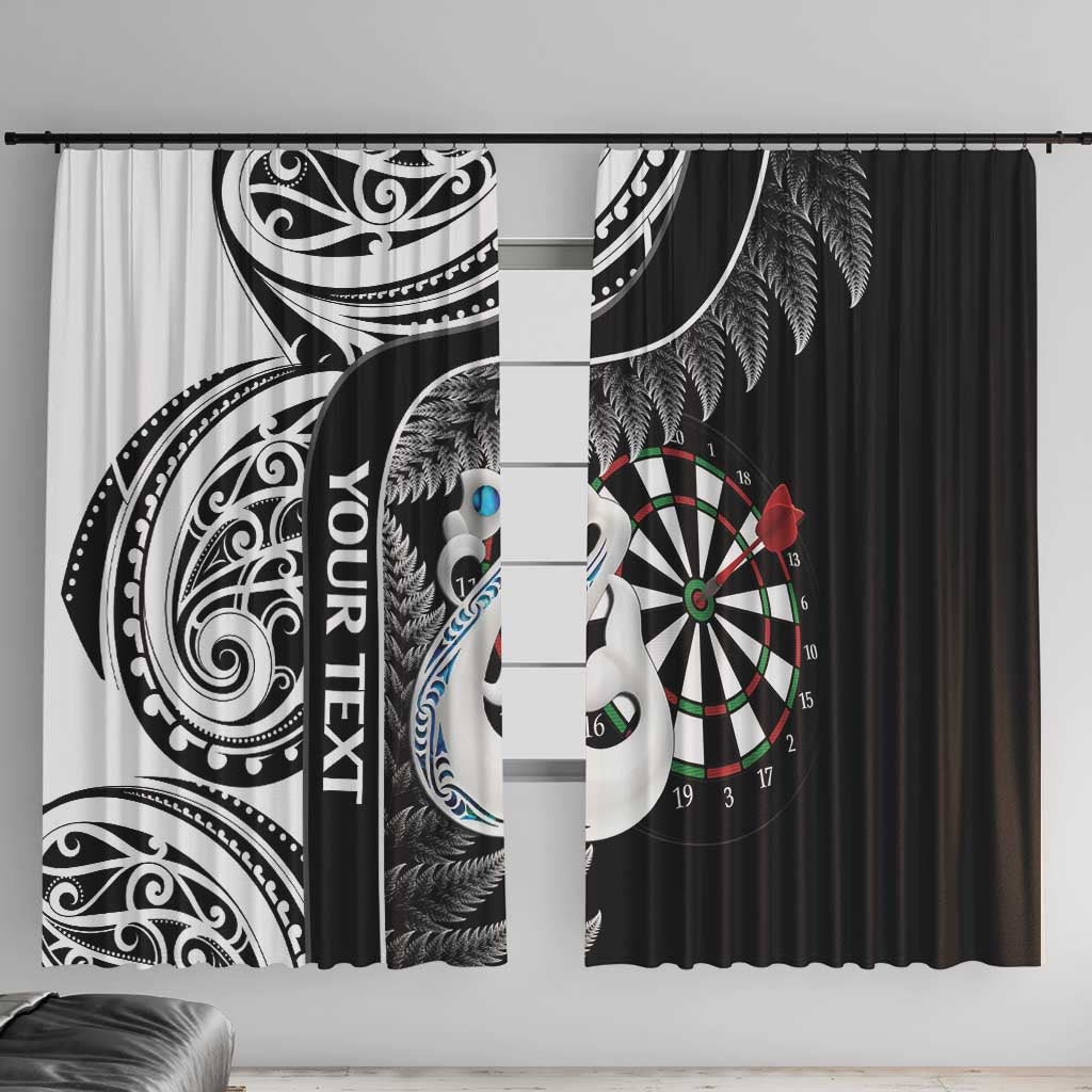 Personalised New Zealand Darts Window Curtain Aotearoa Fern Mix Paua Shell Manaia - Black LT14 With Hooks Black - Polynesian Pride