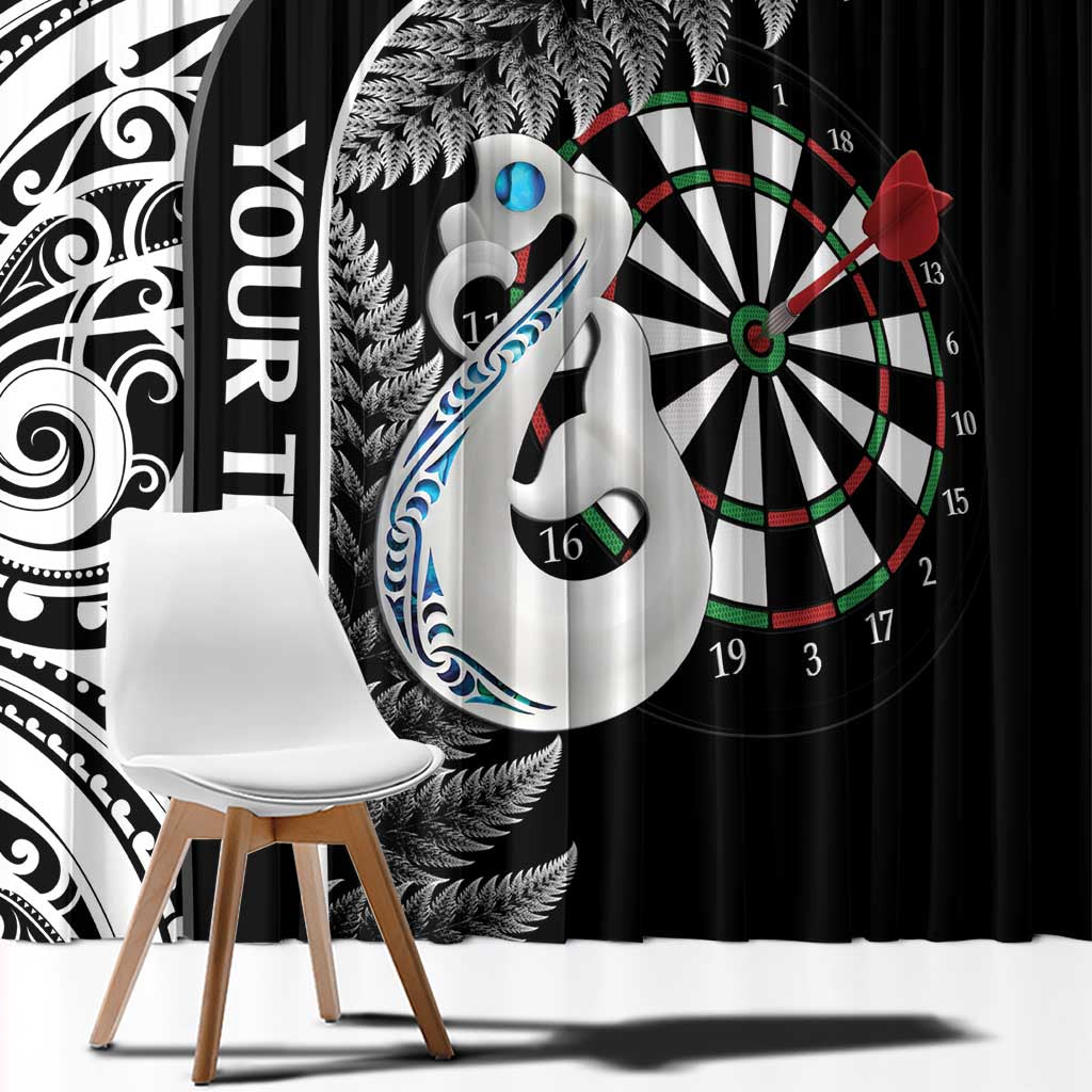 Personalised New Zealand Darts Window Curtain Aotearoa Fern Mix Paua Shell Manaia - Black LT14 - Polynesian Pride