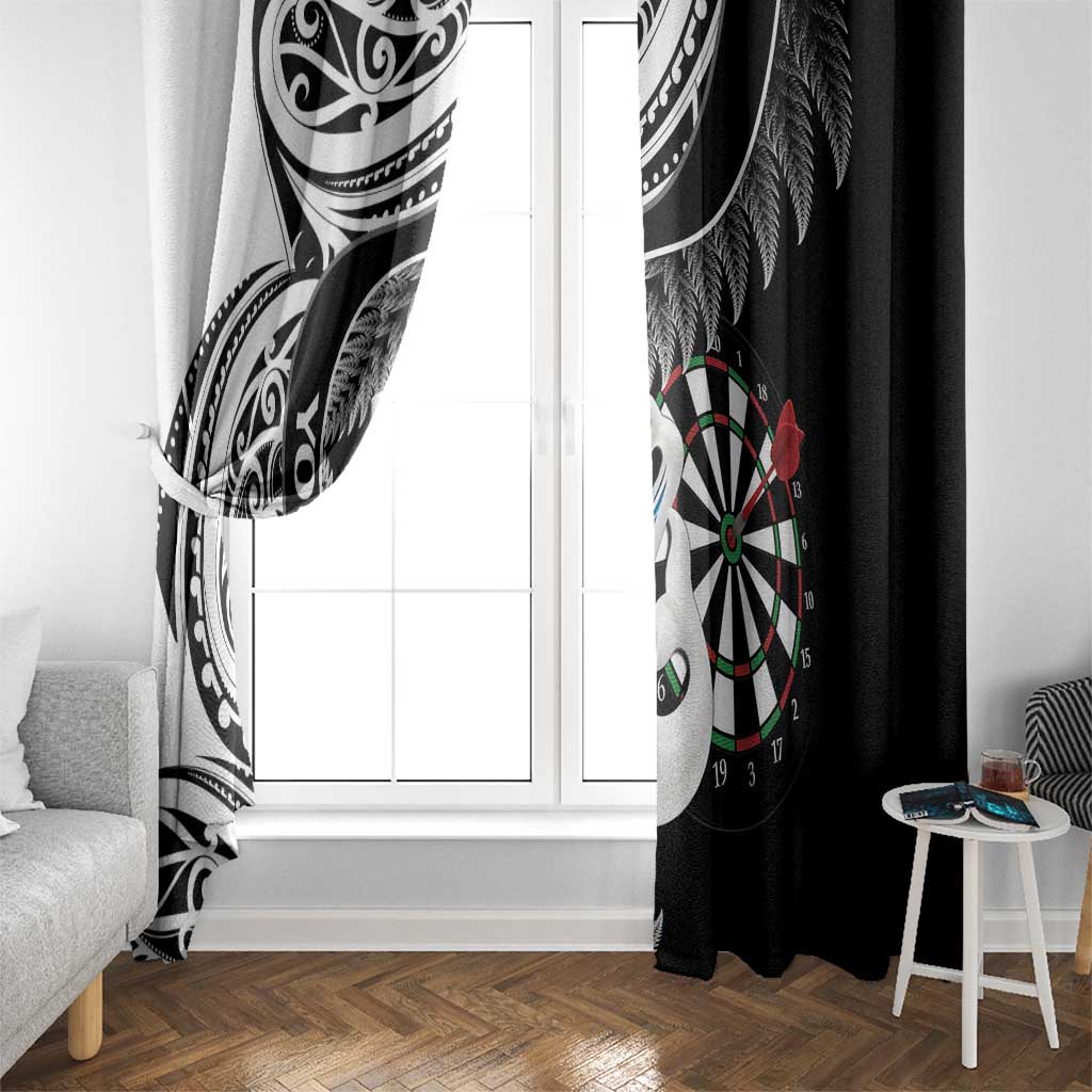 Personalised New Zealand Darts Window Curtain Aotearoa Fern Mix Paua Shell Manaia - Black LT14 - Polynesian Pride