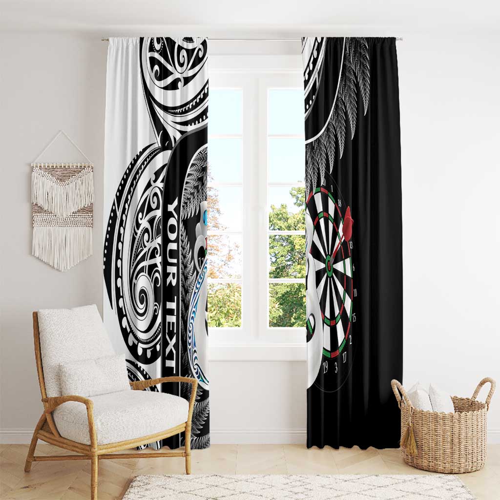 Personalised New Zealand Darts Window Curtain Aotearoa Fern Mix Paua Shell Manaia - Black LT14 - Polynesian Pride
