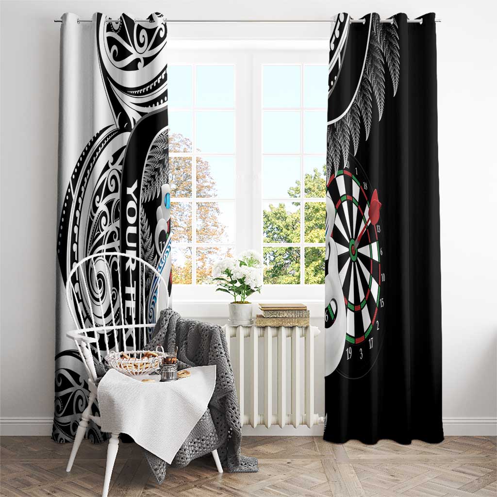 Personalised New Zealand Darts Window Curtain Aotearoa Fern Mix Paua Shell Manaia - Black LT14 - Polynesian Pride