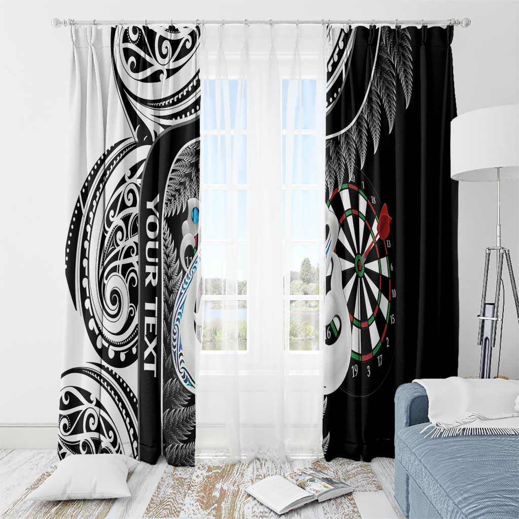 Personalised New Zealand Darts Window Curtain Aotearoa Fern Mix Paua Shell Manaia - Black LT14 - Polynesian Pride
