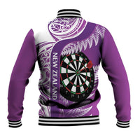 Personalised New Zealand Darts Baseball Jacket Aotearoa Fern Mix Paua Shell Manaia - Purple LT14 - Polynesian Pride