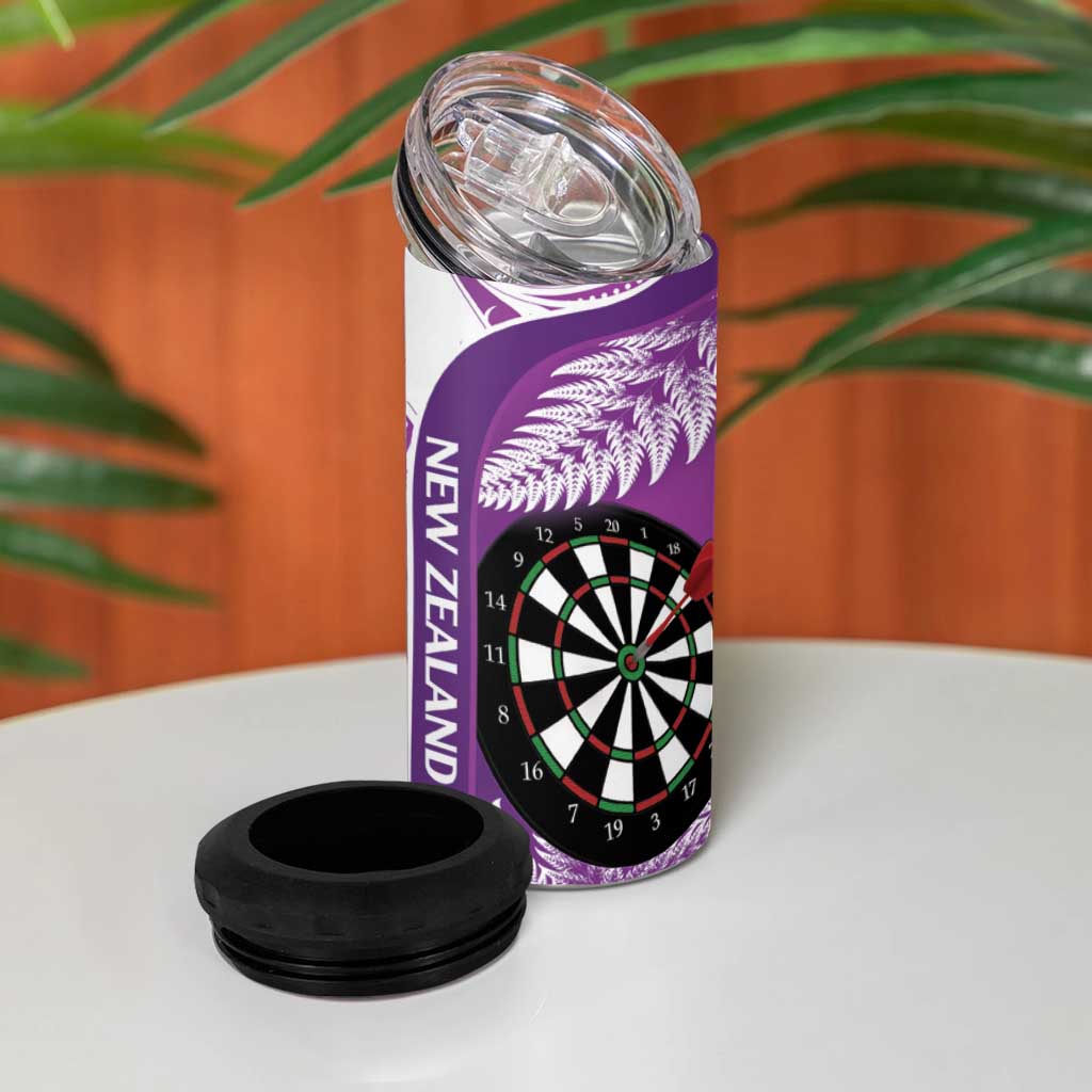 Personalised New Zealand Darts 4 in 1 Can Cooler Tumbler Aotearoa Fern Mix Paua Shell Manaia - Purple