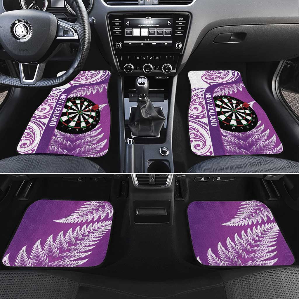 Personalised New Zealand Darts Car Mats Aotearoa Fern Mix Paua Shell Manaia - Purple LT14 Set 4pcs Purple - Polynesian Pride
