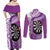 Personalised New Zealand Darts Couples Matching Off Shoulder Maxi Dress and Long Sleeve Button Shirt Aotearoa Fern Mix Paua Shell Manaia - Purple