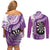 Personalised New Zealand Darts Couples Matching Off Shoulder Short Dress and Long Sleeve Button Shirt Aotearoa Fern Mix Paua Shell Manaia - Purple