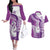 Personalised New Zealand Darts Couples Matching Off The Shoulder Long Sleeve Dress and Hawaiian Shirt Aotearoa Fern Mix Paua Shell Manaia - Purple