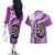 Personalised New Zealand Darts Couples Matching Off The Shoulder Long Sleeve Dress and Hawaiian Shirt Aotearoa Fern Mix Paua Shell Manaia - Purple