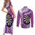 Personalised New Zealand Darts Couples Matching Short Sleeve Bodycon Dress and Long Sleeve Button Shirt Aotearoa Fern Mix Paua Shell Manaia - Purple