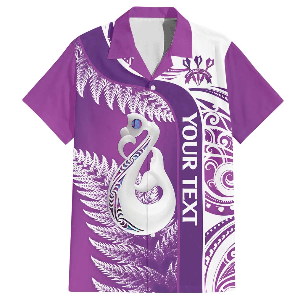 Personalised New Zealand Darts Family Matching Off Shoulder Maxi Dress and Hawaiian Shirt Aotearoa Fern Mix Paua Shell Manaia - Purple