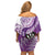 Personalised New Zealand Darts Family Matching Off Shoulder Short Dress and Hawaiian Shirt Aotearoa Fern Mix Paua Shell Manaia - Purple