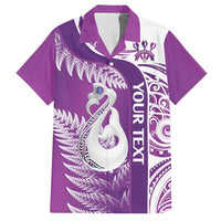 Personalised New Zealand Darts Family Matching Short Sleeve Bodycon Dress and Hawaiian Shirt Aotearoa Fern Mix Paua Shell Manaia - Purple