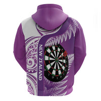 Personalised New Zealand Darts Hoodie Aotearoa Fern Mix Paua Shell Manaia - Purple