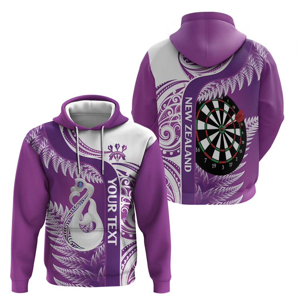 Personalised New Zealand Darts Hoodie Aotearoa Fern Mix Paua Shell Manaia - Purple
